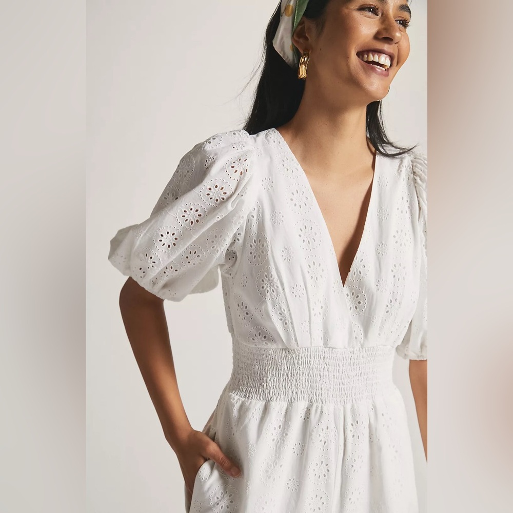 Anthropologie x Hutch Smocked-Waist Eyelet Jumpsuit - size XS NWT